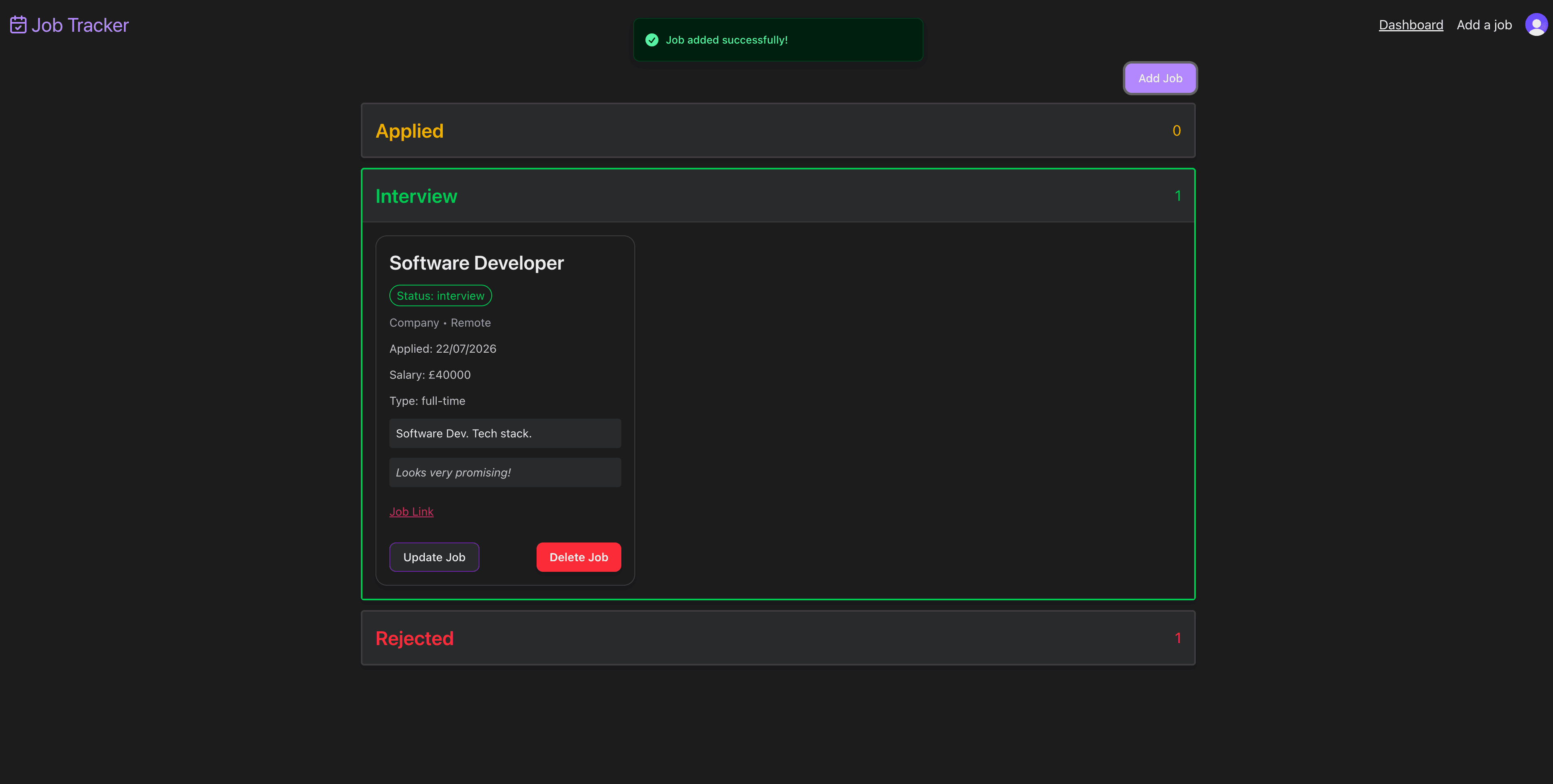 Job Tracker screenshot